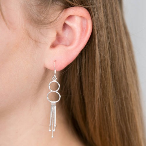Silver stick and rings drop earrings 